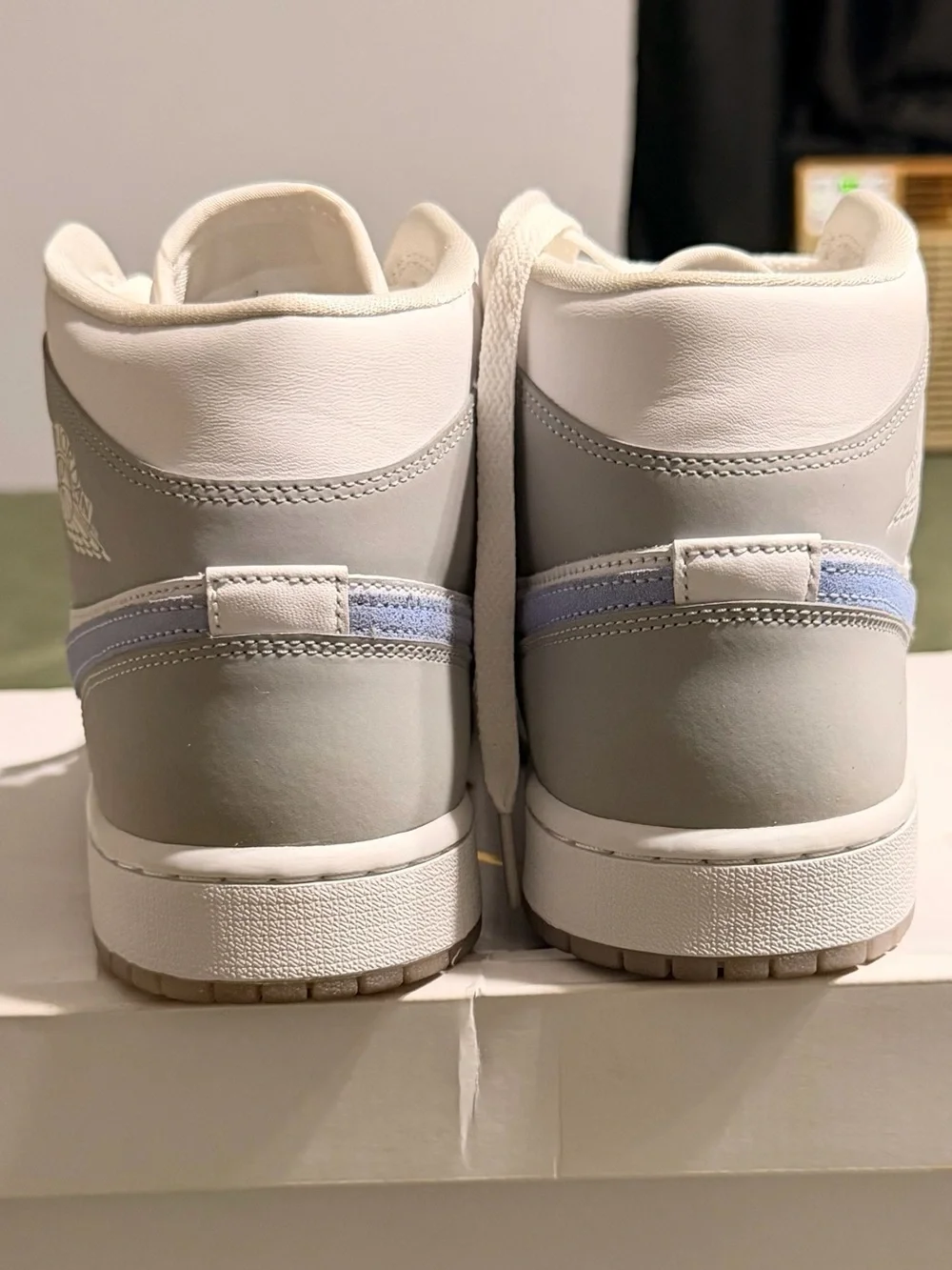 Jordan Mid Sneakers in White, Gray & Light Blue